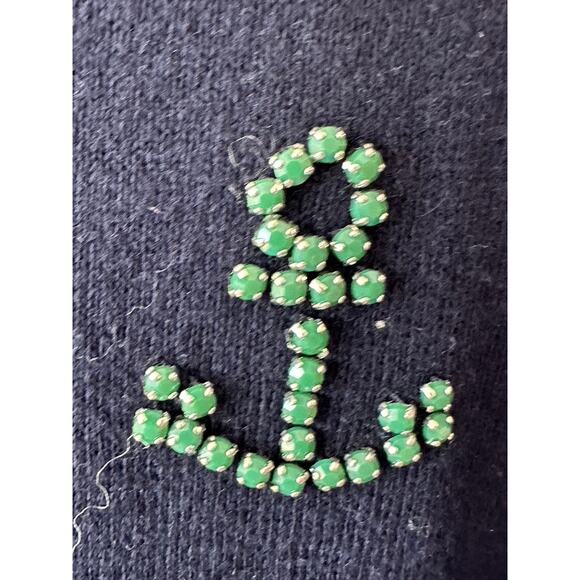 TALBOTS Navy Embellished Pink Crab & Green Anchor Cotton Blend Knit Sweater M - Picture 5 of 7